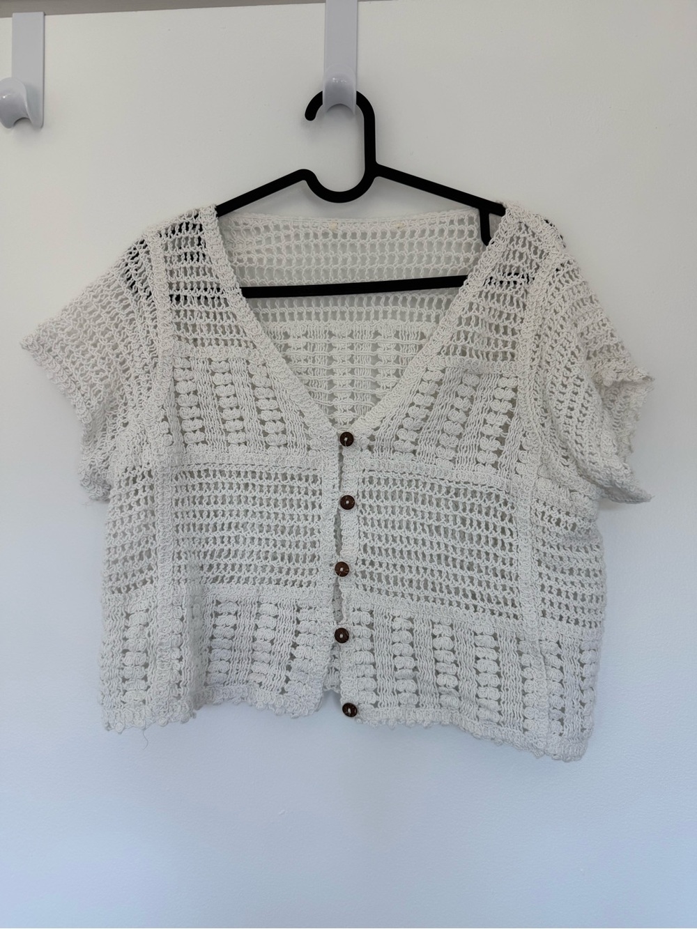 Crochet cropped short sleeve button up
